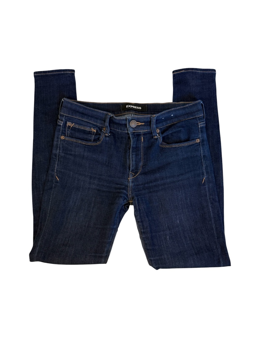 Express Women's Dark Blue Stretchy Mid Rise Jeans, Size 6R